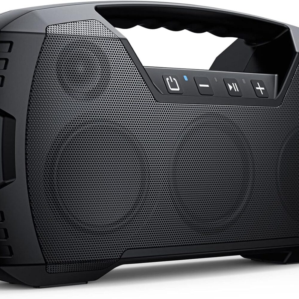 Outdoor Bluetooth Speaker, IPX7 Waterproof, 90W Peak, 32H, Black | Floating design, deep bass, TWS stereo, portable handle, rugged build for pool days, beach trips, kayaking, and hiking