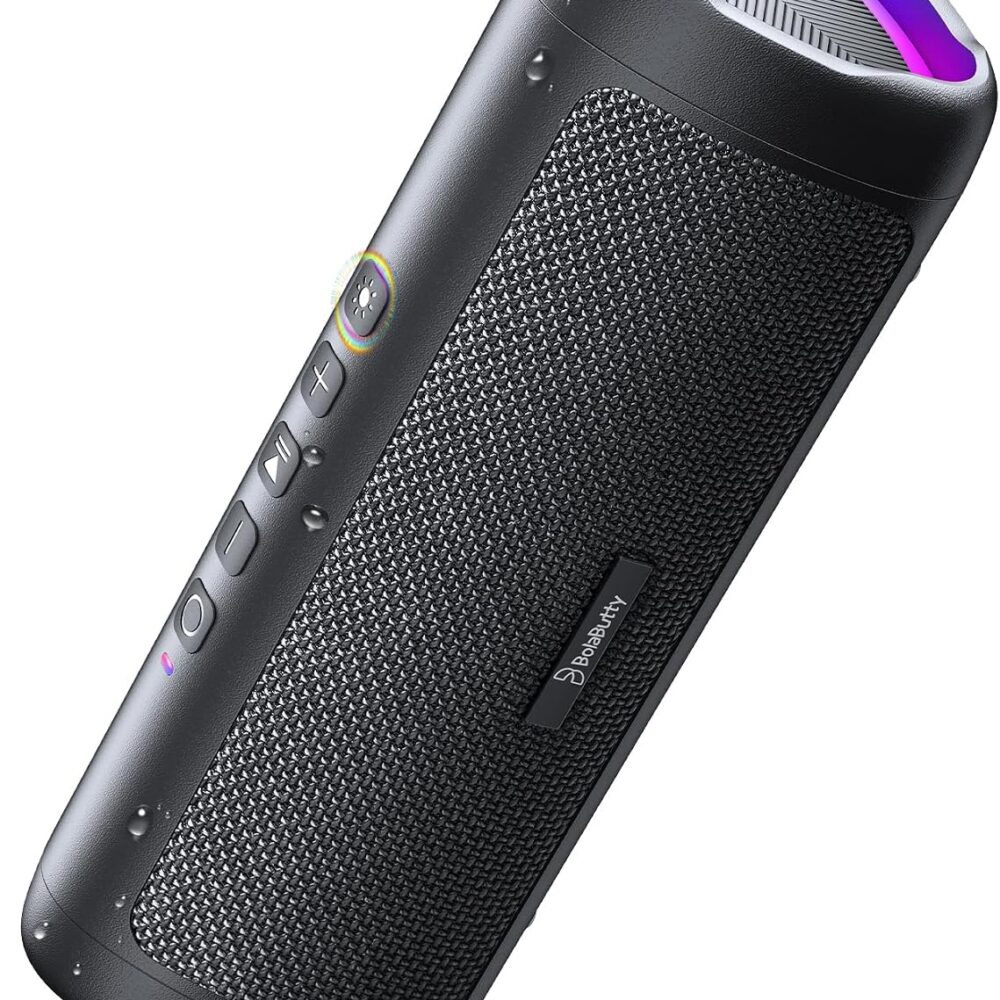 Bluetooth Speaker, IPX7 Waterproof, 50W Peak/25W RMS, Matte Black | 24H Playtime, Flashing lights, TWS pairing, ideal for beach trips, outdoor parties, birthdays, graduations and everyday use