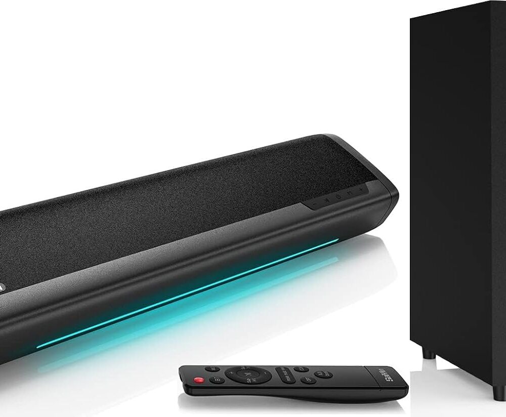 Saiyin Sound Bar with Subwoofer, Home Theater Surround System for TV PC | 5" Subwoofer, Dual Bass Reflex Ports, Support Optical/AUX/Bluetooth 5.3 Input, Adjustable Bass, With Volume Indicator